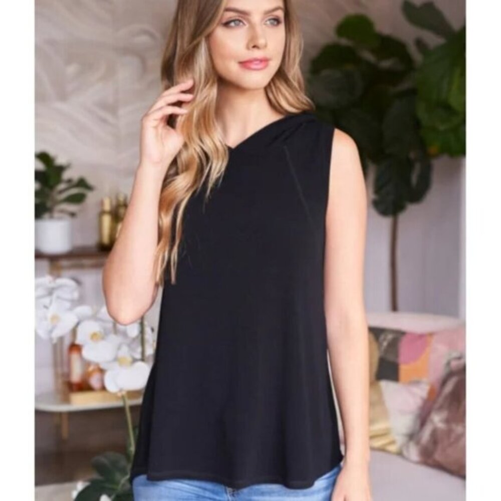Sleeveless Black Hoodie Tank L